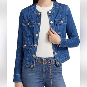 L'AGENCE Denim Blue Jacket with Gold Accent Buttons